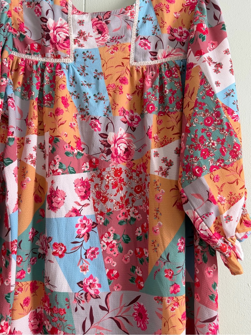 Umgee Floral Patchwork Long Sleeve Shift Dress cottagecore romantic festival - Picture 8 of 14